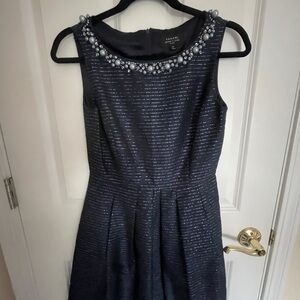 Tahari Navy Dress with Pearl Accents